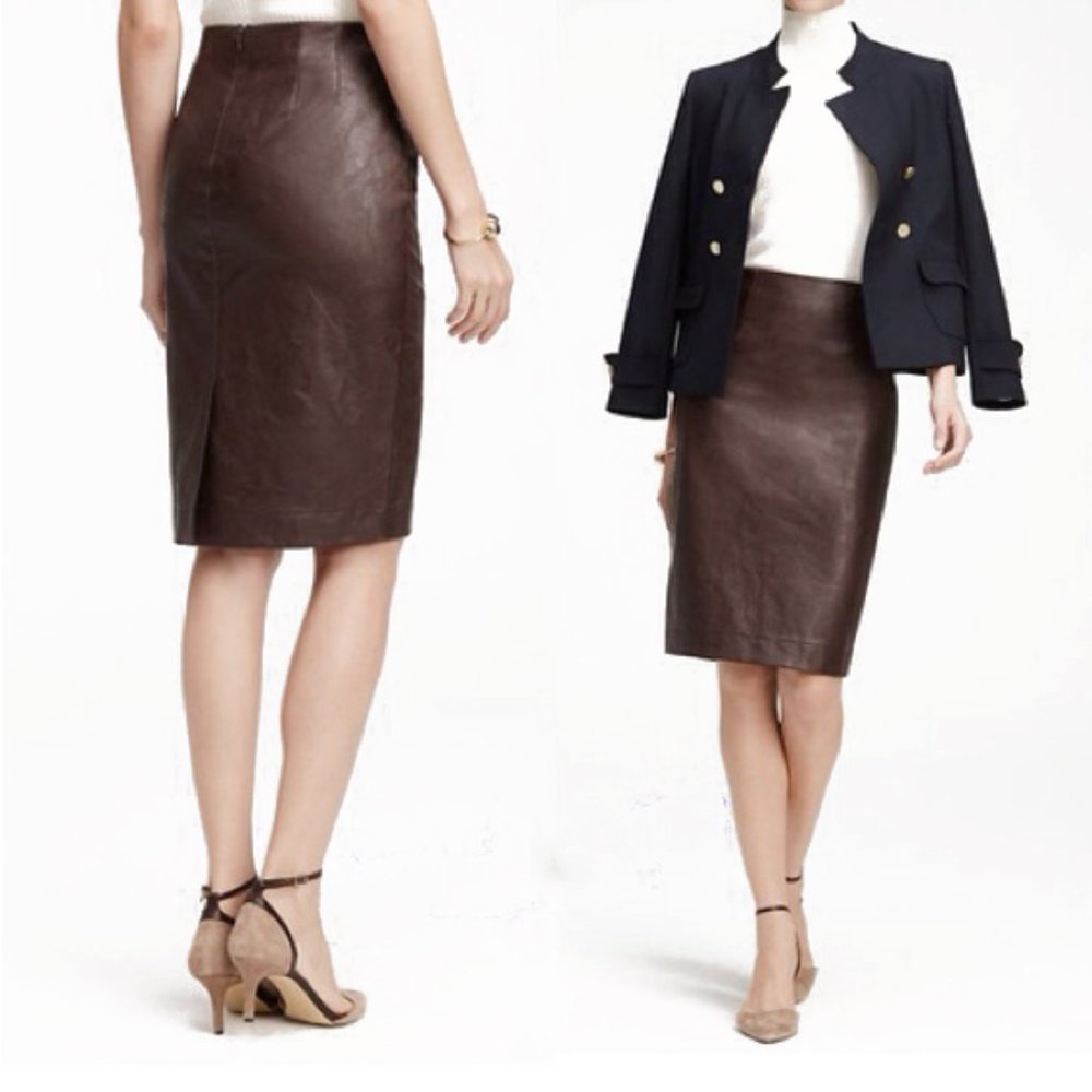NWT Ann Taylor Wine Faux-Leather Pencil Skirt 6
